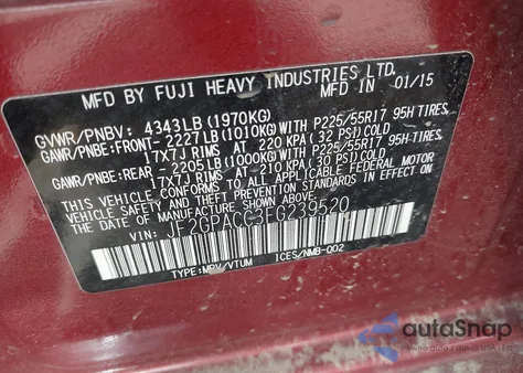 2015 Subaru Xv Crosstrek 2.0I Premium из США, поврежденный, VIN JF2GPACC3FG239520